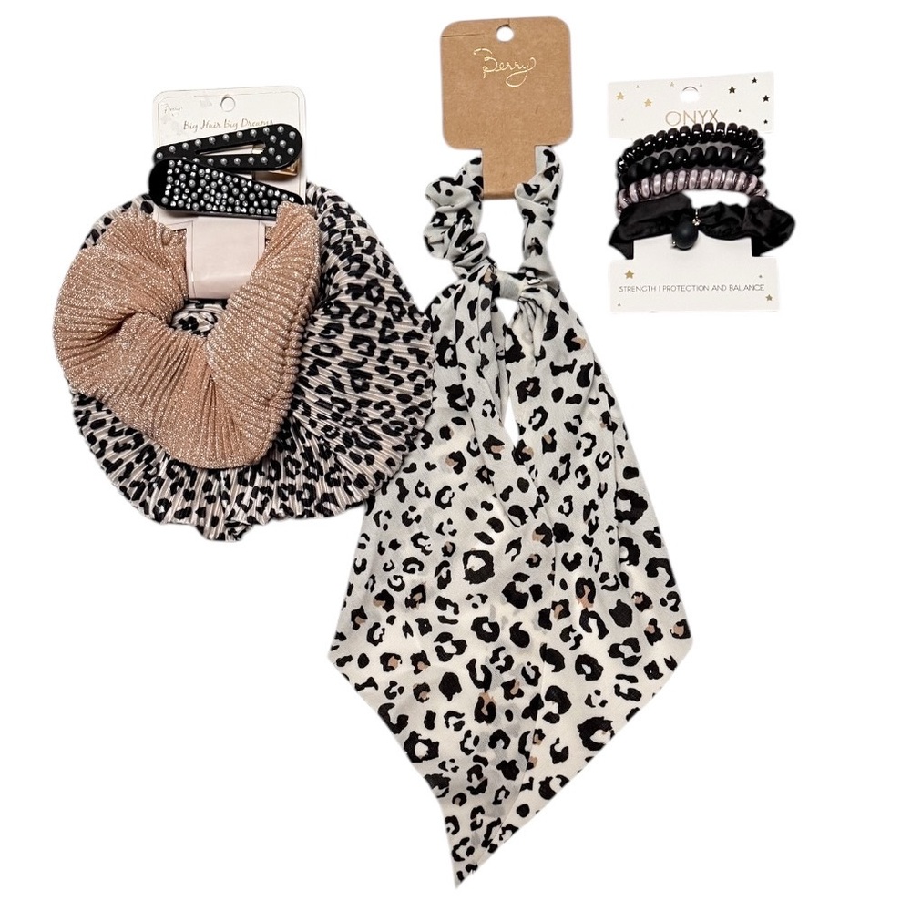 Nordstrom Hair Accessories Bundle Of 3 Scarf Scrunchie, Hair Coils And Clips